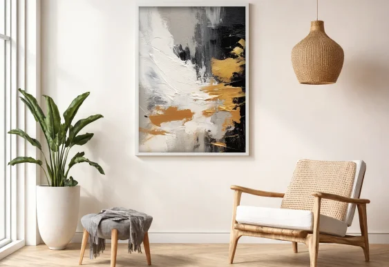 🖼️ Картина в раме абстракция камни и золото минимализм