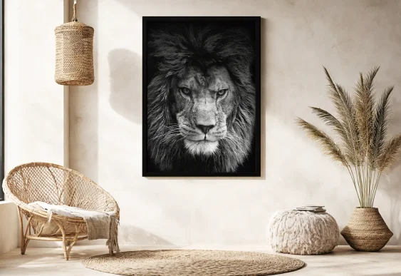 Tablou portret leu alb-negru prim-plan