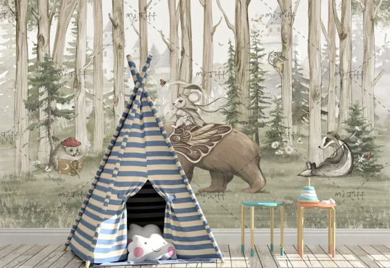 🧸 Фотообои «Сказочный лес с милыми животными»