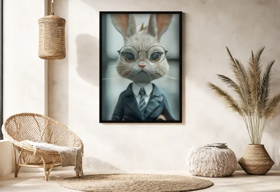 🐰 Tablou iepure stilat cu ochelari în costum