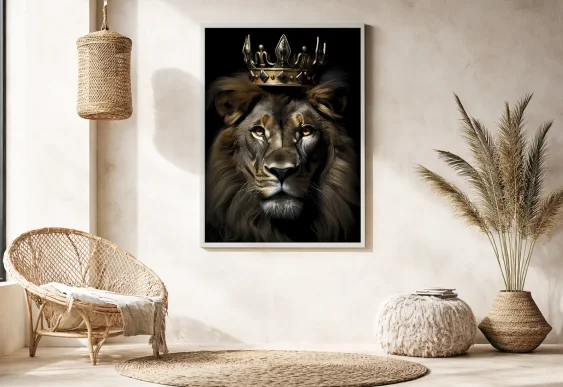 🦁 Tablou în ramă leu cu coroană portret regal