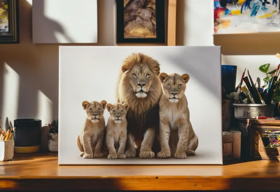 🦁 Tablou Profil de Leu Alb-Negru pe pânză