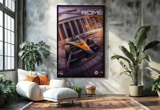 🏎️ Постер Rome E-Prix болид у архитектуры