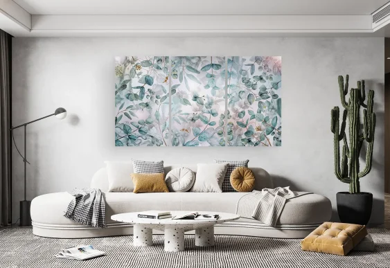 🌿 Модульная картина нежные листья эвкалипта акварель