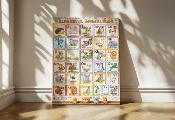 🎨 Детская картина Алфавит животных на румынском языке