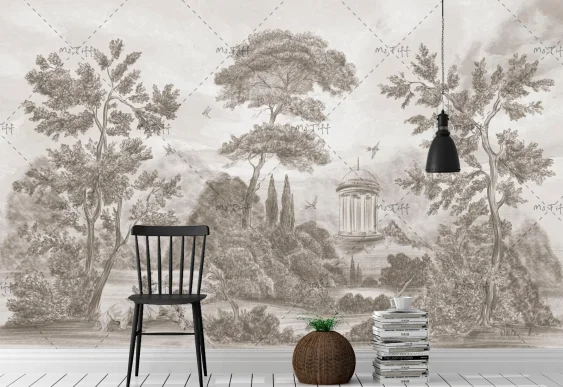 🏛️ Фотообои «Классический пейзаж в стиле гравюры»