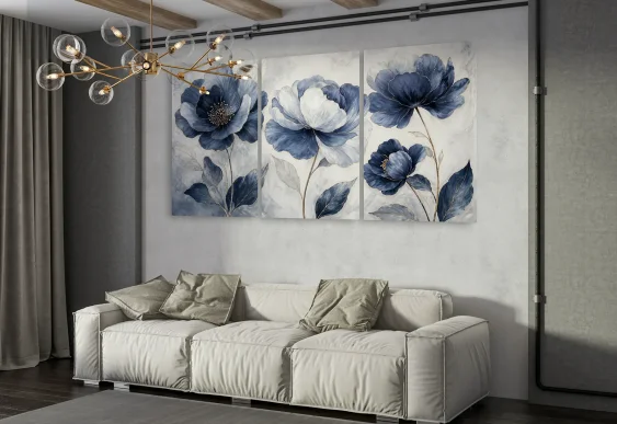 🌸 Модульная картина синие цветы в нежной композиции