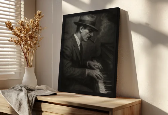 Tablou pe panza pianist jazz stil vintage