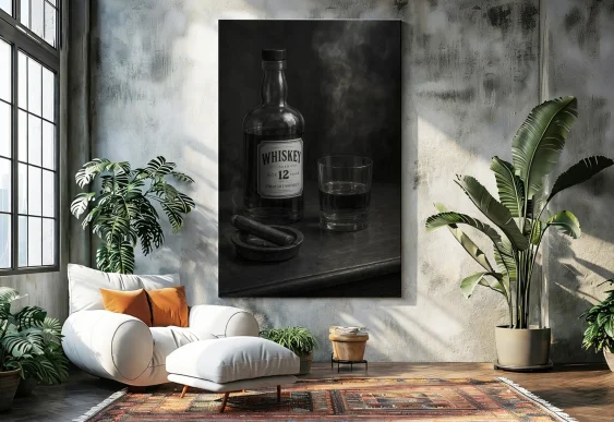 🥃 Картина Виски и Сигара на холсте