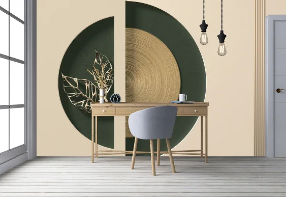 🟢 Фотообои «Геометрия кругов с золотой текстурой»