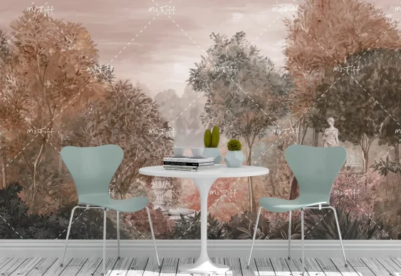 🍂 Фотообои «Осенний сад с классической скульптурой»