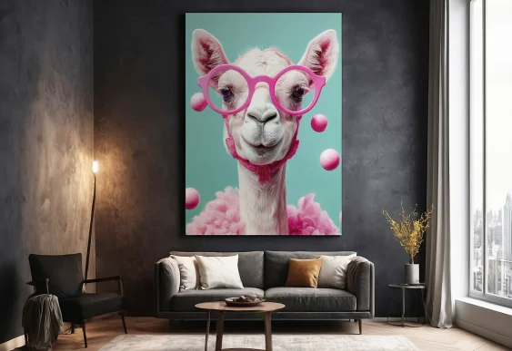 🦙 Картина Стильная Лама в розовых очках на холсте