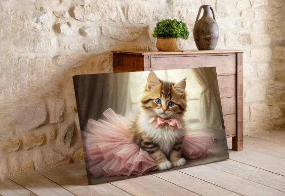 🎀 Картина на холсте Пушистый котенок в розовой пачке