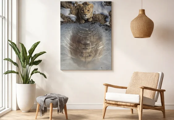 🦁 Tablou Regele Animalelor Leu cu coroană de aur pe pânză