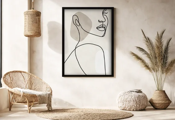 Tablou abstract siluetă linie în ramă albă