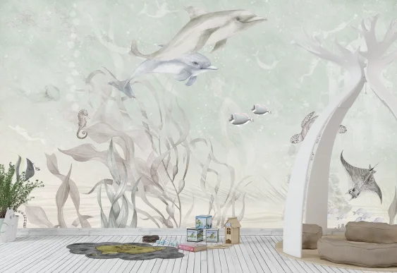 🐬 Фотообои «Подводный мир с дельфинами»