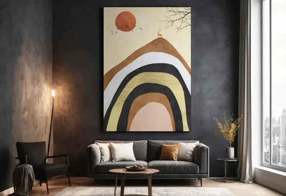 🌿 Абстрактная картина на холсте Лист монстеры и солнце