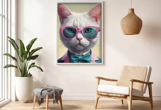 🐱 Картина кот в розовых очках стильный портрет