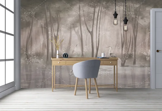 🌫️ Фотообои «Туманный лес у воды»