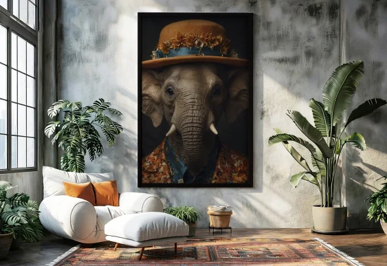 🐘 Картина слон в шляпе стильный арт портрет