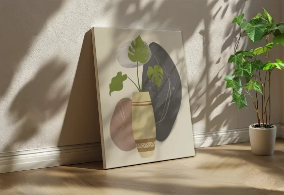 🌿 Абстрактная картина на холсте Лист монстеры и солнце