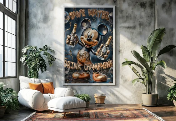 🍾 Tablou șoricel cu șampanie și accente aurii