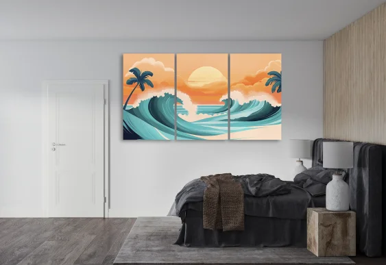 🌴 Модульная картина золотые пальмы в тропическом стиле