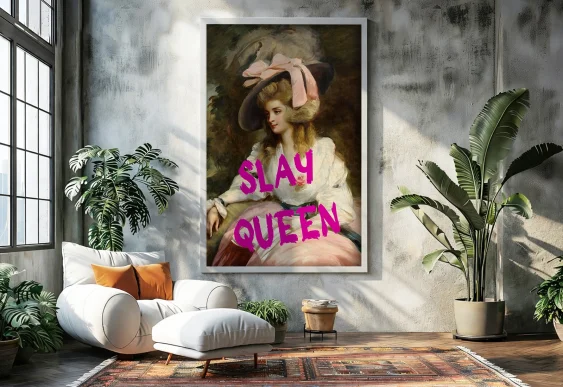 👑 Tablou pe pânză portret cu text SLAY QUEEN