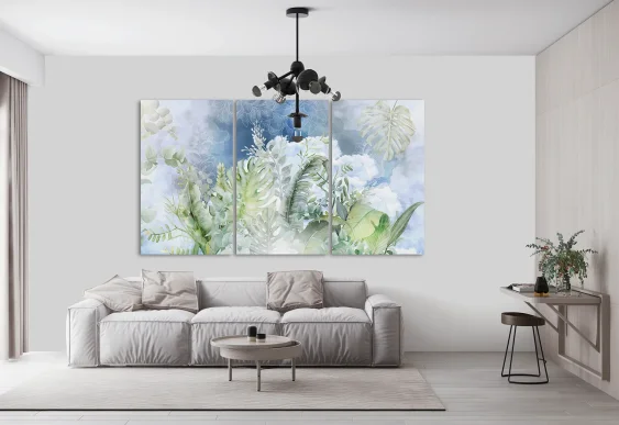 🌿 Модульная картина синие тропические листья