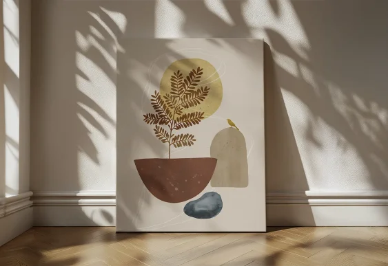 🌿 Абстрактная картина на холсте Лист монстеры и солнце