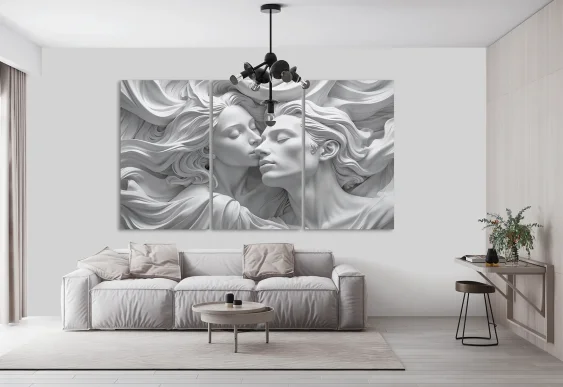 🤍 Модульная картина нежный поцелуй в скульптурном стиле