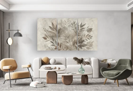 🍂 Модульная картина бежевые листья в мягких природных тонах