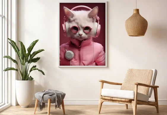 🎧 Картина кот в наушниках розовый стиль