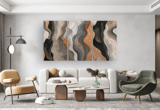 🌀 Модульная картина волнистая абстракция в теплых оттенках