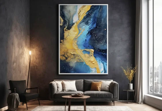 🎨 Абстрактная картина в раме с золотыми акцентами