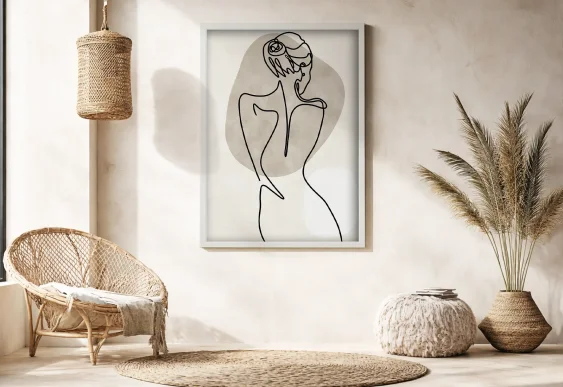 Tablou abstract siluetă linie în ramă albă