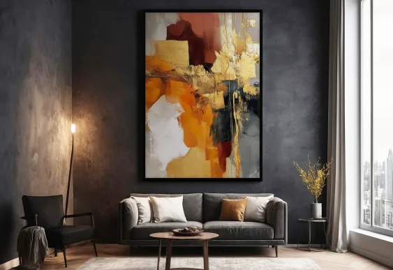 🎨 Tablou abstract accente gri și galben pe panza