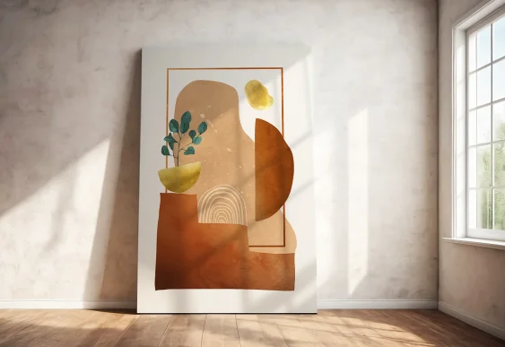 🌿 Абстрактная картина на холсте Лист монстеры и солнце