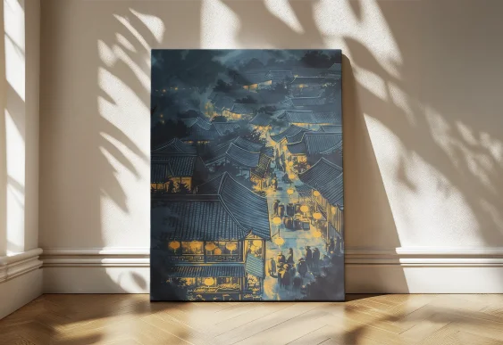 🏮 Tablou Oraș Asiatic de Noapte Anime pe pânză