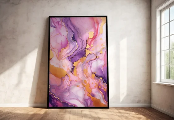 🎨 Абстрактная картина в раме с золотыми акцентами