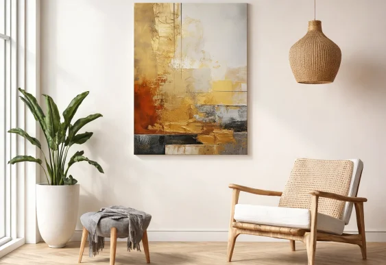 🎨 Tablou Abstracție de Toamnă Aur și Bordou pe pânză