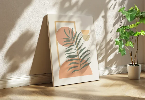 🌿 Tablou Minimalism Tropical Frunză și Geometrie pe pânză