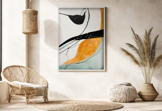 🎨 Tablou abstract accente gri și galben pe panza