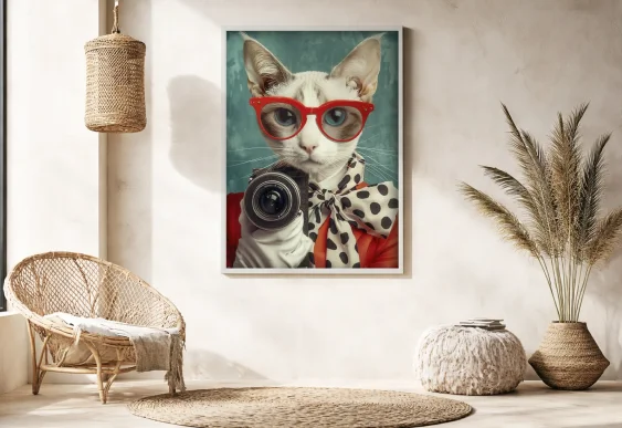 📸 Картина кот фотограф в очках стильный портрет