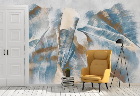 💙 Фотообои «Абстрактные мазки синие и золотые»