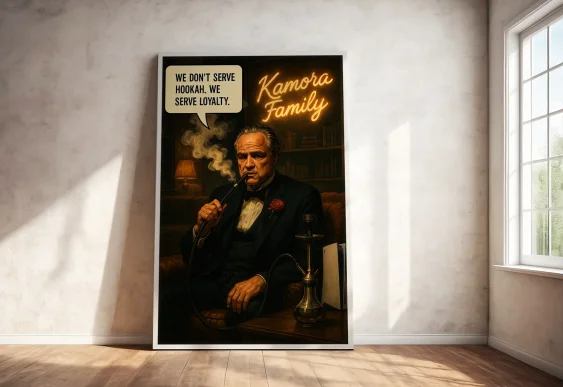 🎬 Tablou în ramă mafiot cu narghilea stil poster film