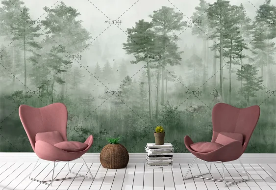 🌲 Фотообои «Туманный лес с соснами»