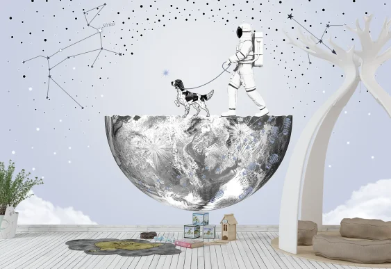 🚀 Фотообои «Космос, астронавт и собака»