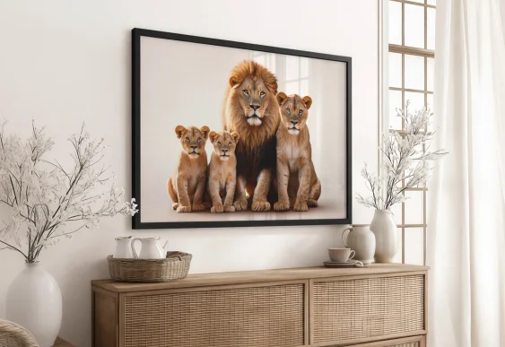 Tablou familie de lei în ramă albă pe panza