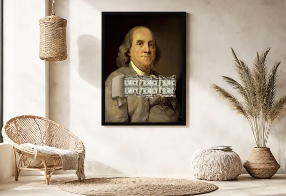 💵 Tablou pe pânză Benjamin Franklin cu dolari